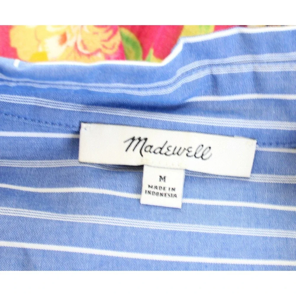 Madewell Blue Striped Courier Button Back Popover Shirt Size M Top Blouse - Picture 6 of 9